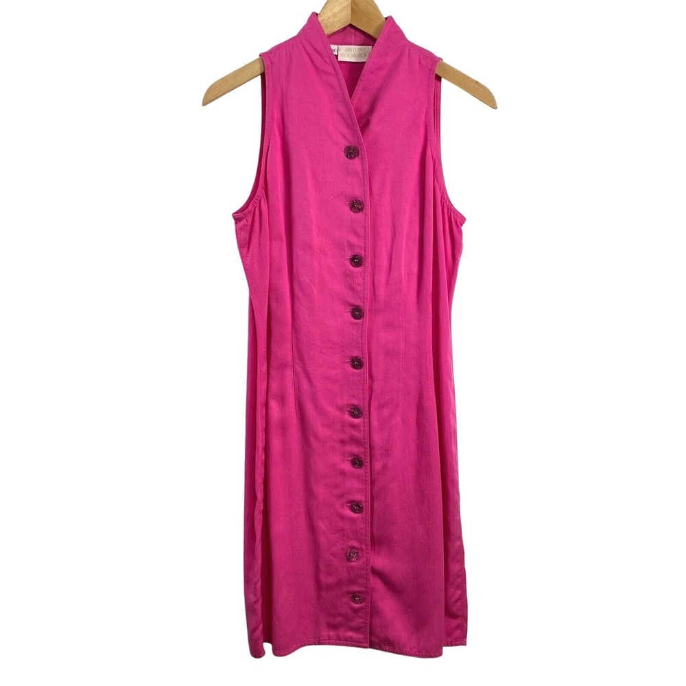 Antony Moorcroft Womens Vintage Button Front Midi Dress M Hot Pink Bright 90s